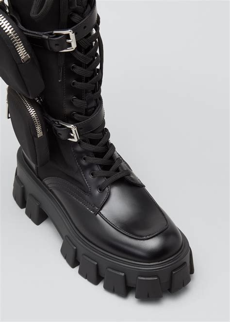 prada leather zip-pocket tall combat boots|Prada Leather Zip Pocket Tall Combat Boots .